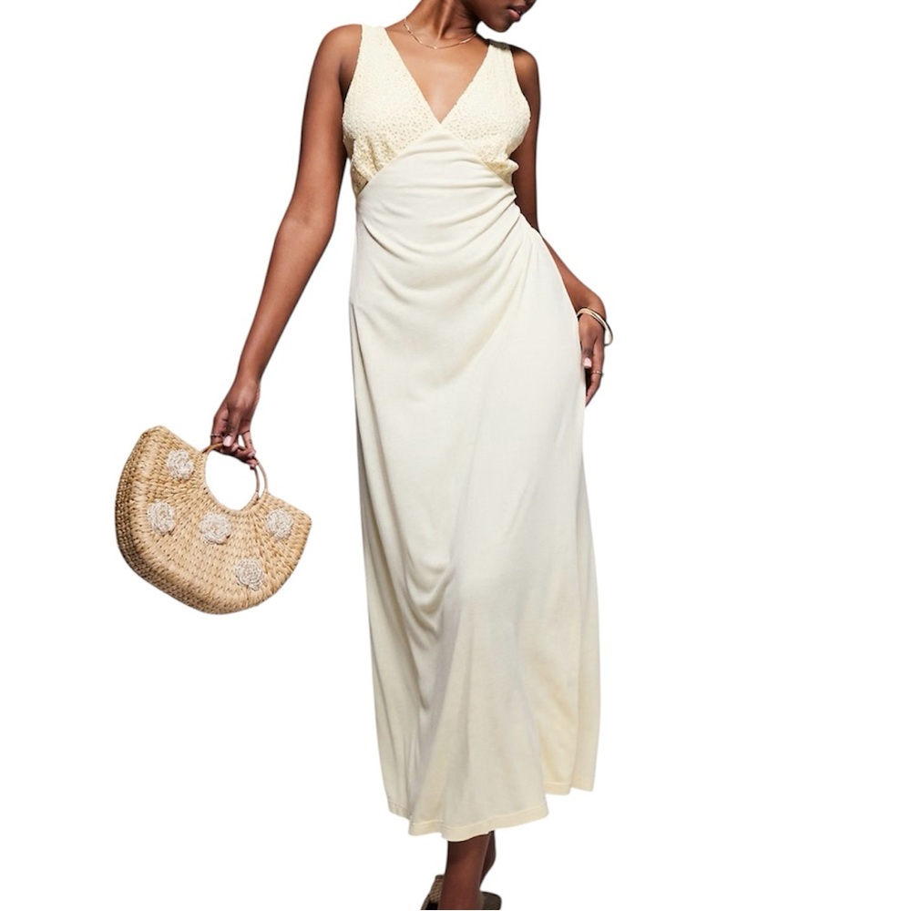 ASOS 100% Cotton Bodice VNeck Maxi Dress | ASOS Yellow Maxi Dress